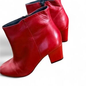 Women's Red Leather Ankle Booties with Low Block Heel
